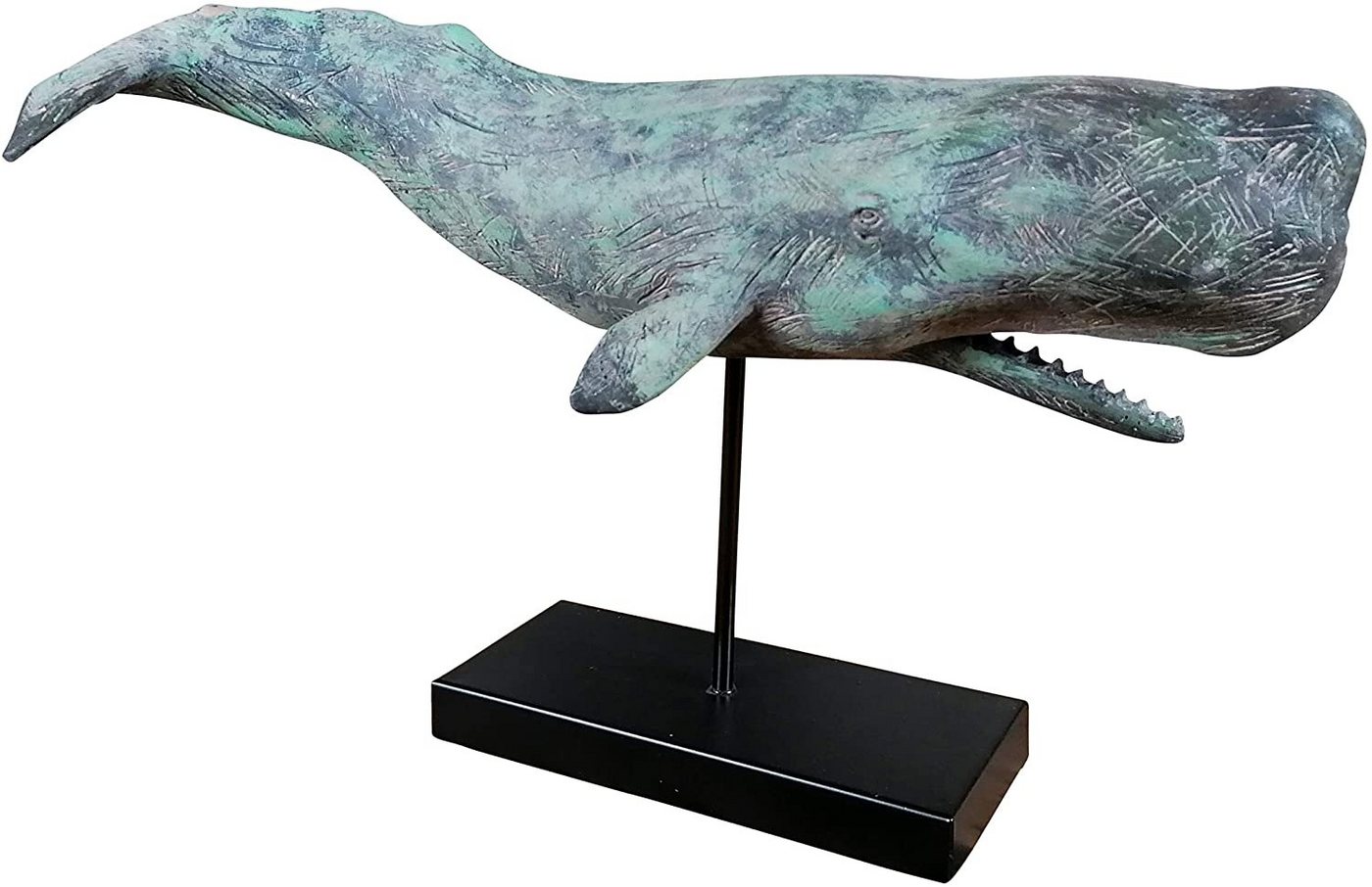 MichaelNoll Dekofigur Wal Dekofigur Statue Skulptur Standfuß Polyresin Modern - Maritime Deko für Wohnung in Holz-Optik - Dekoration für Wohnzimmer, Schlafzimmer oder Badezimmer - 51x15x28 cm von MichaelNoll