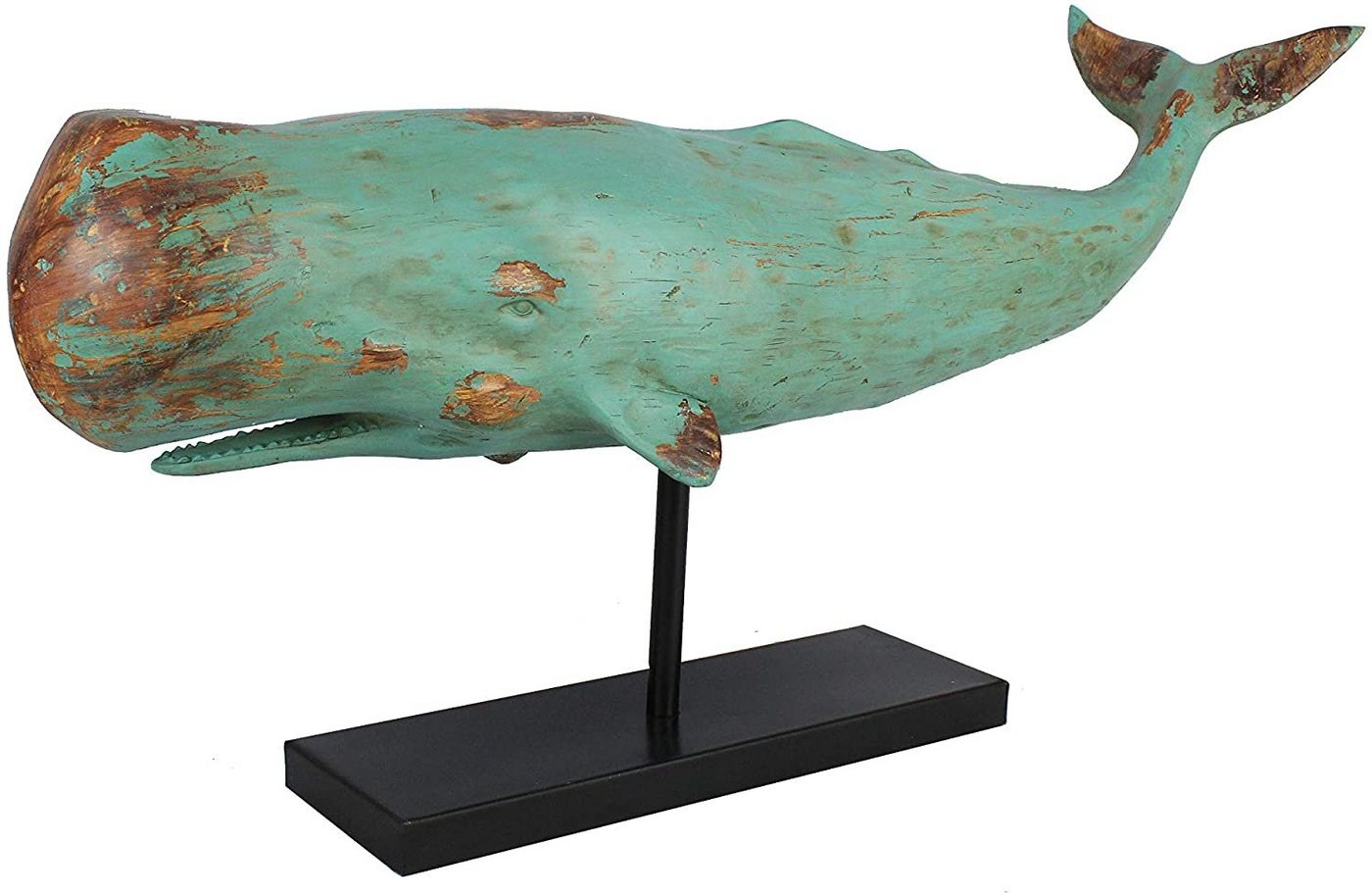 MichaelNoll Dekofigur Wal Walfisch Fisch Dekofigur Statue Skulptur Standfuß Polyresin Modern - Maritime Deko für Wohnung in Holz-Optik - Dekoration für Wohnzimmer, Schlafzimmer oder Badezimmer - XXL 77x17,5x38,5 cm von MichaelNoll