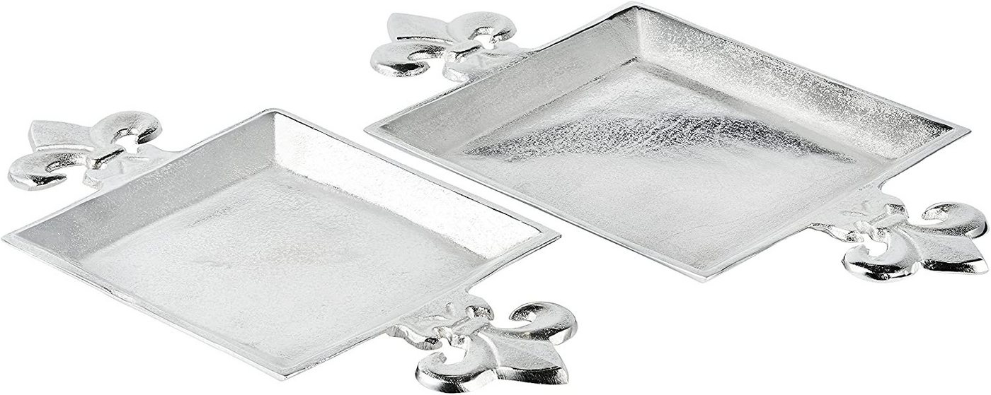 MichaelNoll Dekoschale Tablett Lilie - Servierbrett Servierplatte Aluminium Silber - Serviertablett aus Metall - Silbertablett - Dekotablett - Deko Dekoration - Weihnachtsdeko für Wohnzimmer, Esszimmer oder Küche - 44 / 48 cm von MichaelNoll