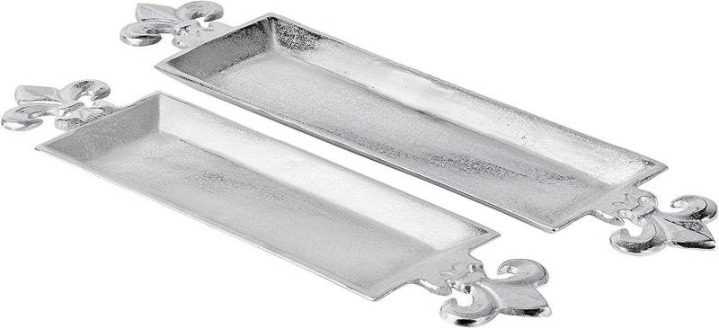 MichaelNoll Dekotablett Tablett Lilie Aluminium Silber Serviertablett aus Metall - 59 / 67 cm von MichaelNoll