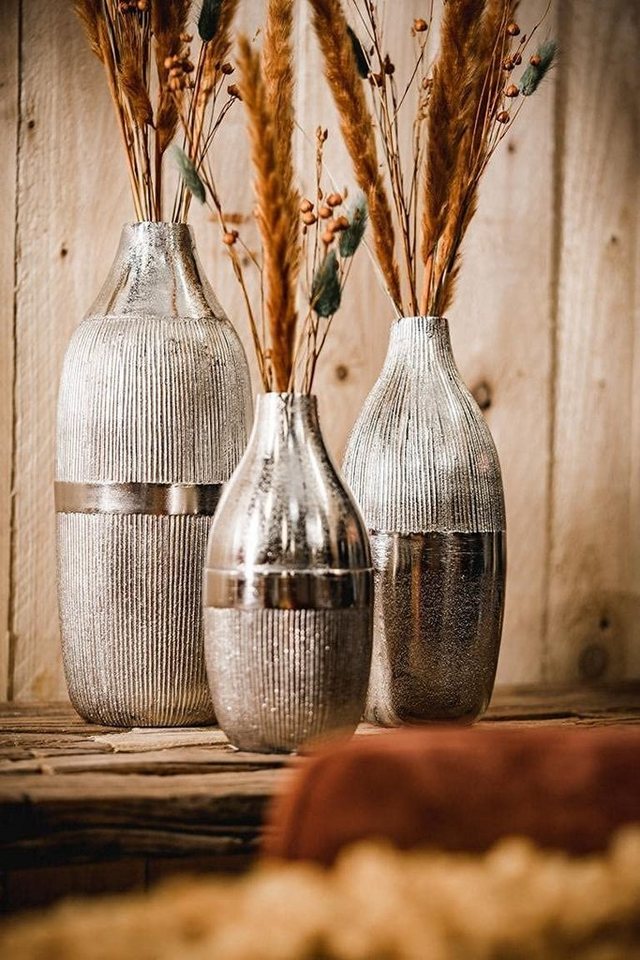 MichaelNoll Dekovase Vase 3er Set Blumenvase Gefäß Pokalvase Dekovase Aluminium Metall Silber - Deko für Wohnzimmer, Küche, Schlafzimmer - 20,5 / 25 / 31 cm von MichaelNoll