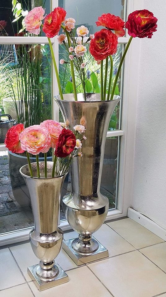 MichaelNoll Dekovase Vase Blumenvase Gefäß Pokalvase Dekovase Groß Aluminium Silber Groß - Bodenvase für Kunstblumen und Pampasgras - 52 cm / 80 cm von MichaelNoll