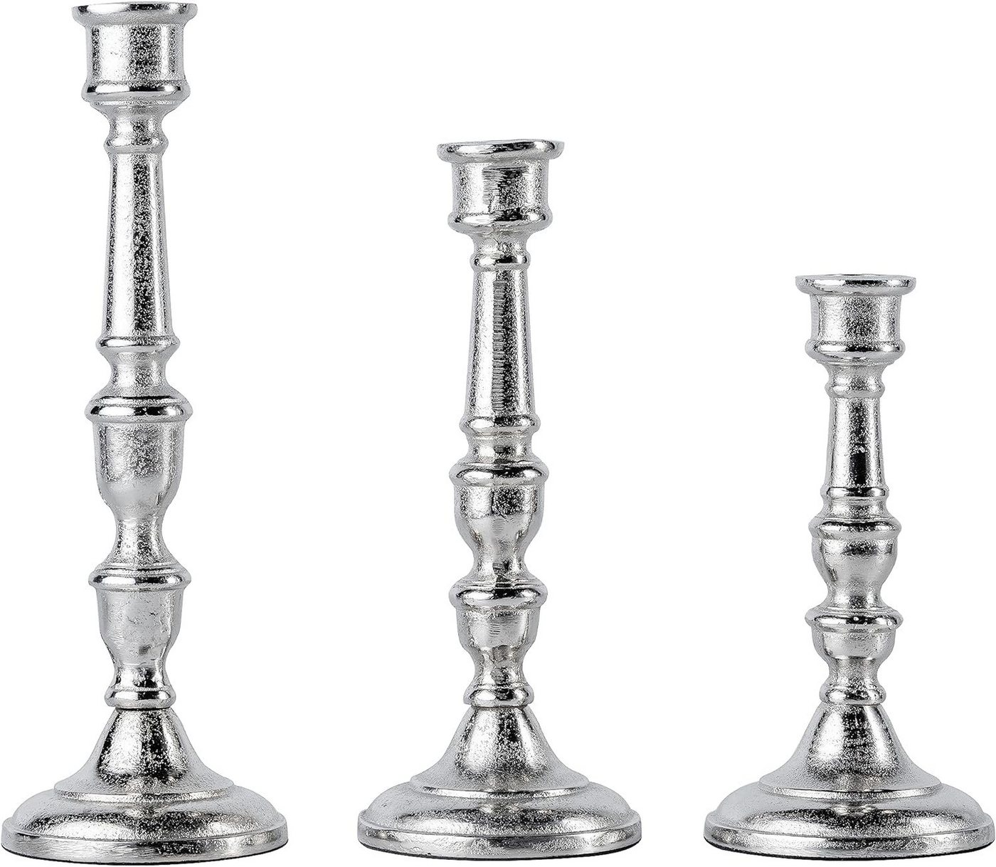MichaelNoll Kerzenständer 3er Set Kerzenständer Silber Deko Stabkerzen - H 21, 26 und 31 cm von MichaelNoll