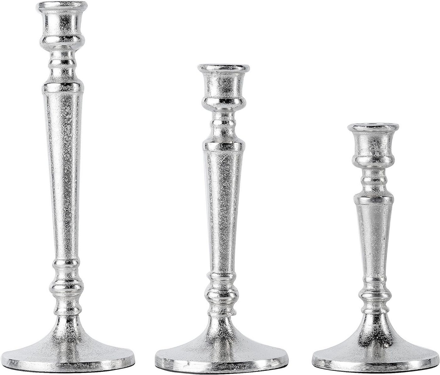 MichaelNoll Kerzenständer 3er Set Kerzenständer Silber Deko für Stabkerzen - H 19, 24 und 29 cm von MichaelNoll