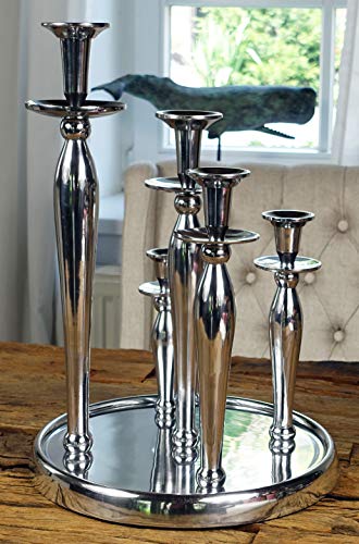 MichaelNoll Kerzenständer Kerzenhalter 5-Armig Aluminium Silber Poliert - Kerzenleuchter Groß auf Tablett - Deko Dekoration Modern Wohnzimmer - XL 31x31x44 cm von MichaelNoll