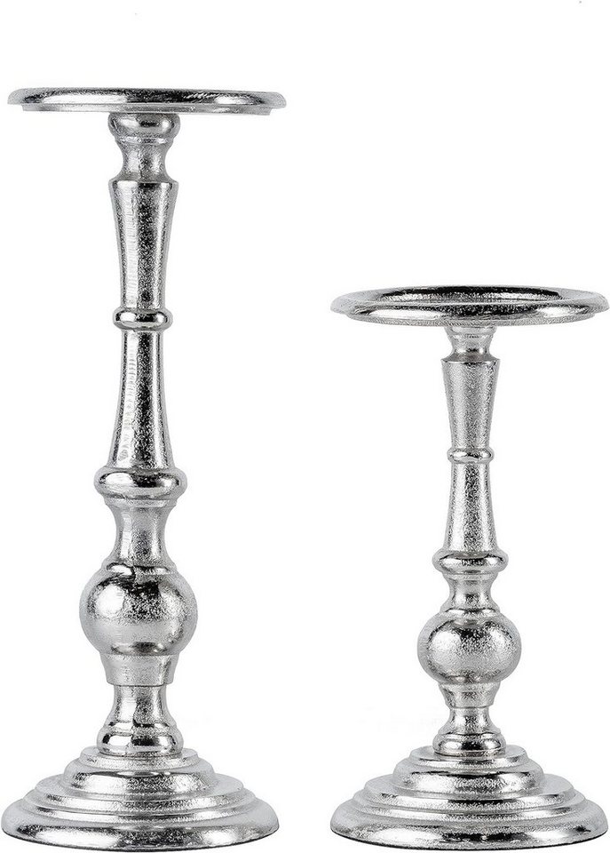 MichaelNoll Kerzenständer Kerzenständer 2er Set Silber Deko Stumpenkerzen - H 24 und 34 cm von MichaelNoll