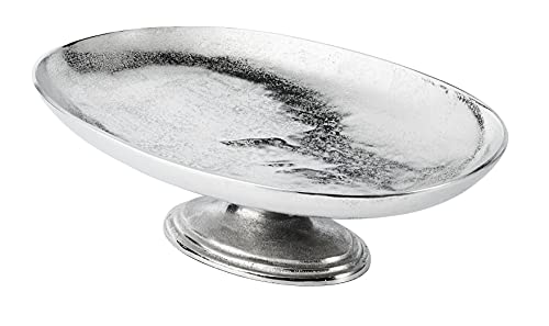 MichaelNoll Schale auf Standfuß Oval Servierplatte Dekoschale Aluminium Silber Luxus 47 cm / 57 cm (XL - 57x39x17 cm) von MichaelNoll