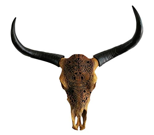 MichaelNoll Stierkopf Bullenkopf Bullenschädel Stier Hörner Geweih Wanddekoration Polyresin Riesig Luxus Groß - Moderne Wanddeko für Schlafzimmer oder Wohnzimmer - Deko Dekoration - XXL 72 cm von MichaelNoll