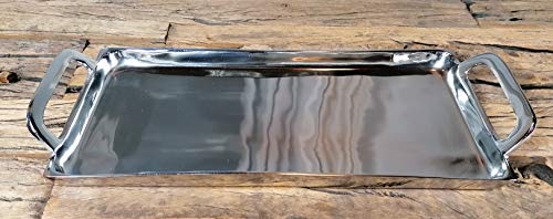 MichaelNoll Tablett Servierbrett Servierplatte Aluminium Silber Poliert Luxus - Serviertablett aus Metall - Silbertablett - 46 cm von MichaelNoll