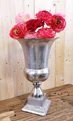 MichaelNoll Vase Blumenvase Gefäß Pokalvase Dekovase Aluminium Silber Groß - für Kunstblumen und Pampasgras - 49 cm von MichaelNoll