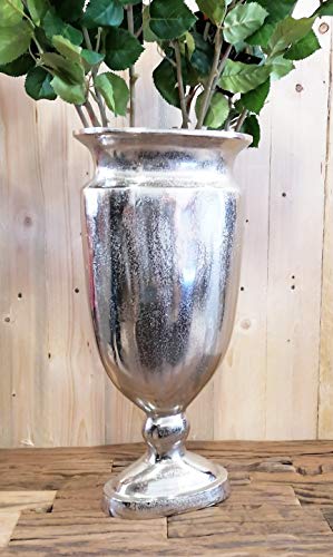 MichaelNoll Vase Blumenvase Gefäß Pokalvase Dekovase Aluminium Silber Oval Groß - für Kunstblumen und Pampasgras - 53 cm von MichaelNoll