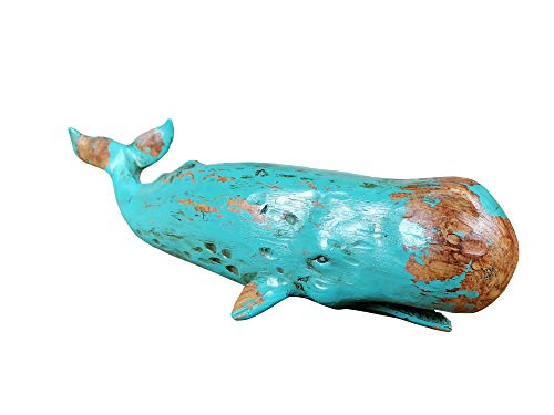 MichaelNoll Wal Dekofigur Statue Skulptur aus Polyresin - Maritim Deko für Wohnung in Holz-Optik Grün - Dekoration modern für Wohnzimmer, Schlafzimmer oder Badezimmer - 40x12,8x11,5 cm von MichaelNoll