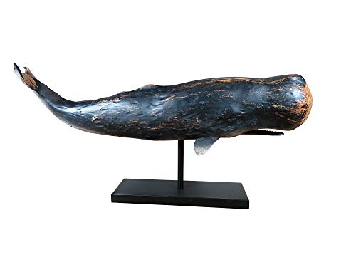 MichaelNoll Wal Dekofigur Statue Skulptur Standfuß Polyresin Modern - Maritime Deko für Wohnung in Holz-Optik Blau - Dekoration für Wohnzimmer, Schlafzimmer oder Badezimmer - XXL 77x17,5x38,5 cm von MichaelNoll