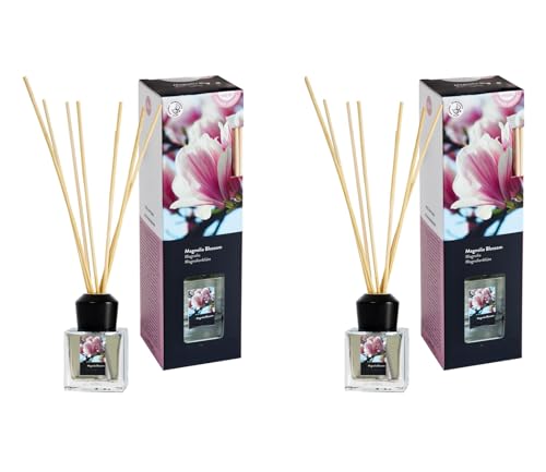 Raumduft im Glas mit Duftstäbchen im 2er-Set – 2x50 ml – für Badezimmer, Hausflur, Wohnzimmer, Küche, Abstellraum – eignet Sich auch als Geschenk zu Weihnachten und Geburtstag (Magnolia Blossom) von MichaelNoll