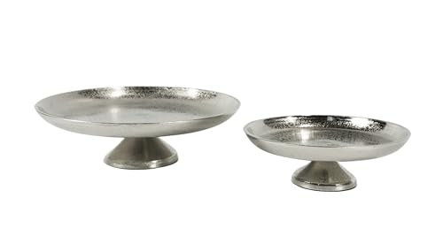 Schale 2er Set Servierplatte Servierschale Dekoschale Aluminium Silber Metall Modern, Deko Dekoration für Wohnzimmer, Badezimmer und Küche, Tischdeko Esstisch Hochzeit Weihnachten 18 und 25 cm von MichaelNoll