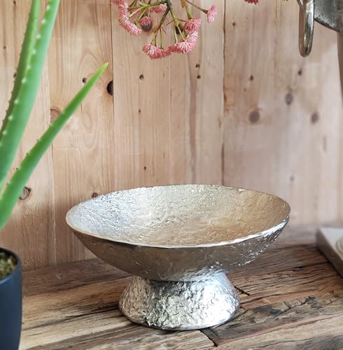 Schale Rund / Asymmetrisch, Aluminium Deko Dekoration Silber Luxus - Moderne Dekoschale aus Metall - Tischdeko Hochzeit - Weihnachtsdeko für Wohnzimmer, Esszimmer oder Küche - 28x28x12,5 cm (Silber) von MichaelNoll