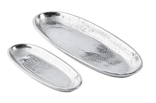 Schale Servierplatte Servierschale Dekoschale Aluminium Silber Metall Modern, Deko Dekoration für Wohnzimmer, Badezimmer und Küche, Tischdeko Esstisch Hochzeit Weihnachten 2er Set 38 cm von MichaelNoll