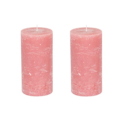 Stumpenkerzen Rustic 2er Set - Stumpenkerze, Blockkerze, Kerze, Adventskranz, Advent - Kein Ruß - Brenndauer: 120 Std. - viele Farben - 10x20 cm (Rosa) von MichaelNoll