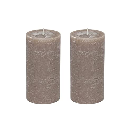 Stumpenkerzen Rustic 2er Set - Stumpenkerze, Blockkerze, Kerze, Adventskranz, Advent - Kein Ruß - Brenndauer: 120 Std. - viele Farben - 10x20 cm (Taupe) von MichaelNoll