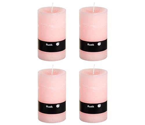 Stumpenkerzen Rustic 4er Set - Stumpenkerze, Blockkerze, Kerze, Adventskranz, Advent - Kein Ruß - (7x13, Light Pink, 4) von MichaelNoll