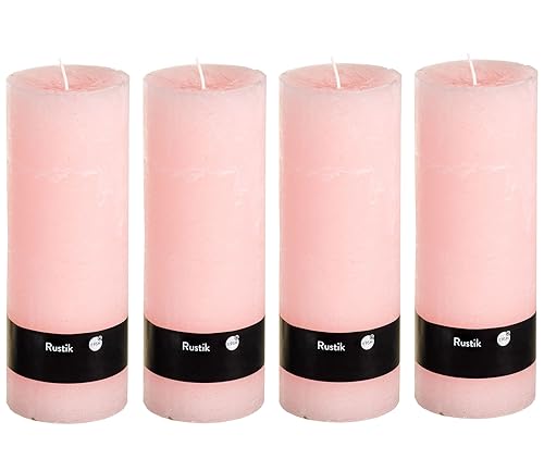 Stumpenkerzen Rustic 4er Set - Stumpenkerze, Blockkerze, Kerze, Adventskranz, Advent - Kein Ruß - (7x19, Light Pink, 4) von MichaelNoll