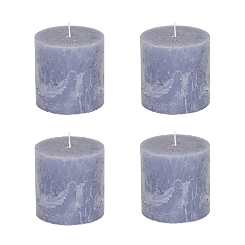 Stumpenkerzen Rustic 4er Set - Stumpenkerze, Blockkerze, Kerze, Adventskranz, Advent - Kein Ruß - Brenndauer: 75 Std. - viele Farben - 10x10 cm (Grau/Blau) von MichaelNoll