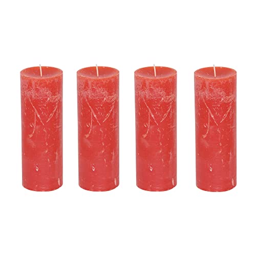 Stumpenkerzen Rustic 4er Set - Stumpenkerze, Blockkerze, Kerze, Adventskranz, Advent - Kein Ruß - Brenndauer: 95 Std. - viele Farben - 7x19 cm (Rot) von MichaelNoll
