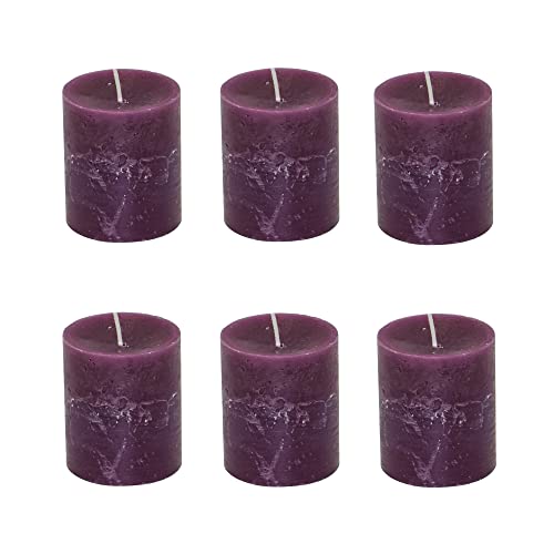 Stumpenkerzen Rustic 6er Set - Stumpenkerze, Blockkerze, Kerze, Adventskranz, Advent - Kein Ruß - Brenndauer: 30 Std. - viele Farben - 7x8 cm (Aubergine) von MichaelNoll