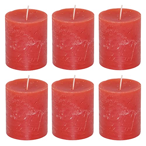 Stumpenkerzen Rustic 6er Set - Stumpenkerze, Blockkerze, Kerze, Adventskranz, Advent - Kein Ruß - Brenndauer: 30 Std. - viele Farben - 7x8 cm (Rot) von MichaelNoll