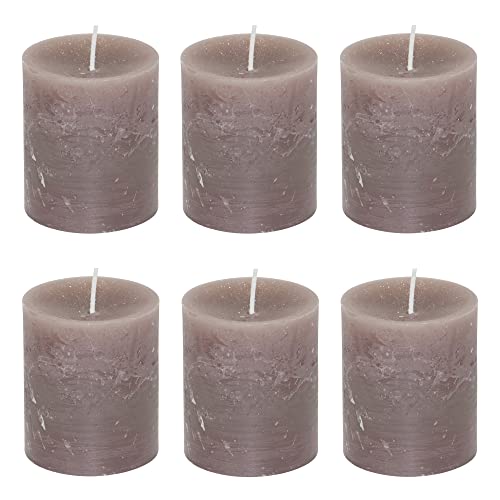 Stumpenkerzen Rustic 6er Set - Stumpenkerze, Blockkerze, Kerze, Adventskranz, Advent - Kein Ruß - Brenndauer: 30 Std. - viele Farben - 7x8 cm (Taupe) von MichaelNoll