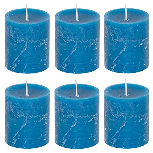 Stumpenkerzen Rustic 6er Set - Stumpenkerze, Blockkerze, Kerze, Adventskranz, Advent - Kein Ruß - Brenndauer: 30 Std. - viele Farben - 7x8 cm (Türkis) von MichaelNoll