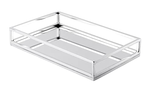 Tablett Edelstahl, Servierbrett Servierplatte Silber Tisch Luxus - Serviertablett mit Henkel aus Metall - Silbertablett - Deko Dekoration - Weihnachtsdeko für Wohnzimmer, Esszimmer oder Küche - 40 cm von MichaelNoll