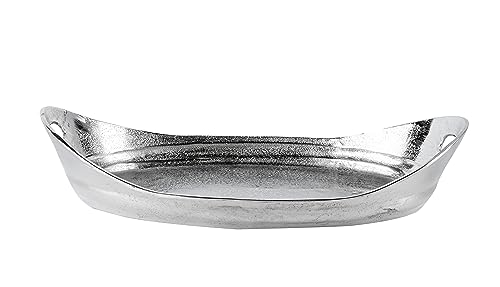 Tablett - Servierbrett Aluminium Silber - Serviertablett Metall Silbertablett Dekotablett - Deko Dekoration für Wohnzimmer Esszimmer oder Küche - Schlangenleder-Optik - 49 cm von MichaelNoll
