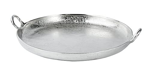 MichaelNoll Tablett Servierbrett Servierplatte Aluminium Silber Griffe Rund Deko - Serviertablett aus Metall - Silbertablett - Tischdeko - 30 cm von MichaelNoll