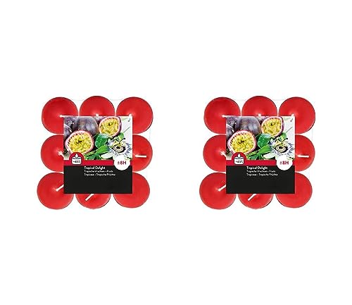 Teelichter Duft 2x18 Stück (36 Teelichter) - Brenndauer: 8 Std., Rußfrei - für Windlicht, Teelicht-Glas, Kerzenständer - Weihnachten, Geschenk, Deko, Hochzeit, Gastro (Rot - Duft: Tropische Früchte) von MichaelNoll