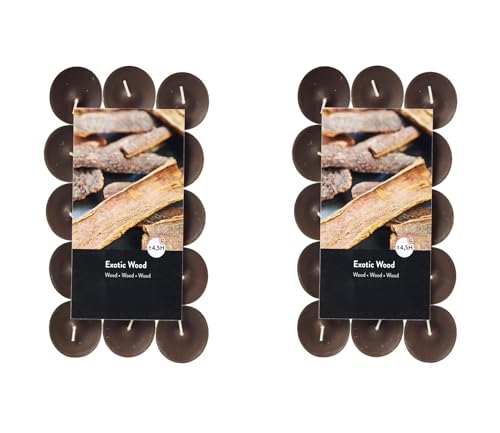 Teelichter Duft 2x30 Stück (60 Teelichter) - Brenndauer: 4,5 Std., Rußfrei - für Windlicht, Teelicht-Glas, Kerzenständer - Weihnachten, Geschenk, Deko, Hochzeit, Gastro (Braun - Duft: Tropenholz) von MichaelNoll