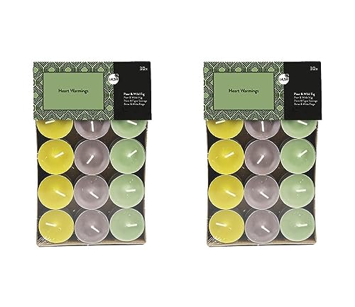 Teelichter Duft 2x30 Stück (60 Teelichter) - Brenndauer: 4,5 Std., Rußfrei - für Windlicht, Teelicht-Glas, Kerzenständer - Weihnachten, Geschenk, Deko, Hochzeit, Gastro (Grün - Duft: Birne & Feige) von MichaelNoll