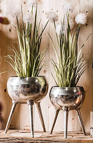 Vase Blumenvase Gefäß Pokalvase Dekovase Pflanztopf Aluminium Silber, Deko Modern aus Metall, Wohnzimmer und Küche, Tripod Dreibein 32 cm oder 38 cm (27x27x32 cm) von MichaelNoll