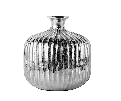 Vase Blumenvase für Kunstblumen, Gefäß Pokalvase Dekovase Pflanztopf Aluminium Silber, Deko Modern aus Metall, Wohnzimmer und Küche 27 cm von MichaelNoll