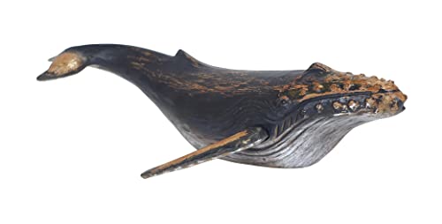 MichaelNoll Wal Walfisch Fisch Dekofigur Statue Skulptur Polyresin Blau Modern - Maritime Deko für Wohnung in Holz-Optik - Dekoration für Wohnzimmer, Schlafzimmer oder Badezimmer - 60x14,25x38,25 cm von MichaelNoll