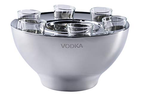 Wodkakühler Wodka Spirituosen Kühler "VODKA" Edelstahl + 6 Shotgläsern Silber, Flaschenkühler Getränkekühler, Party Geschenk 25x25x14 cm Wodkakühler Wodka Spirituosen Kühler "VODKA" Edelstahl + 6 Shotgläsern Silber, Flaschenkühler Getränkekühler, Party Geschenk 25x25x14 cm von MichaelNoll