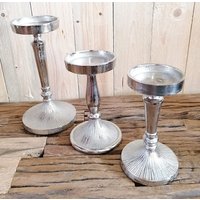 Kerzenständer 3Er Set Kerzenhalter Aluminium Silber - Kerzenleuchter Modern Für Stumpenkerzen H 17, 5 cm/18, 0 23, 5 von MichaelNollDE