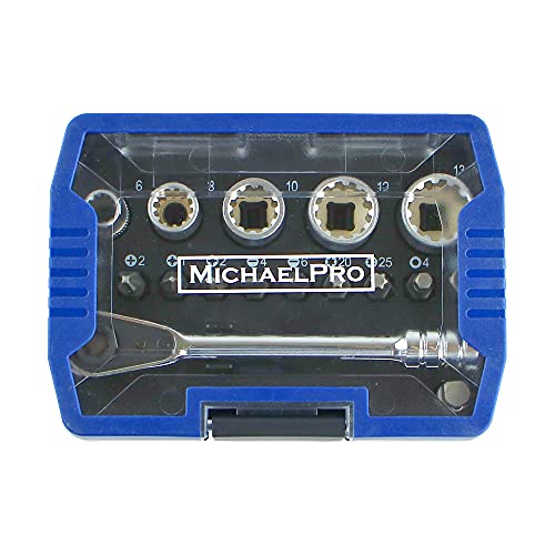 MichaelPro MP012005 1/4" Micro Bit Ratchet Mini Screwdriver High Torque 17 in 1 Close Quarter Ratchet with Bits, Wedge Flutes and Adapter von MichaelPro
