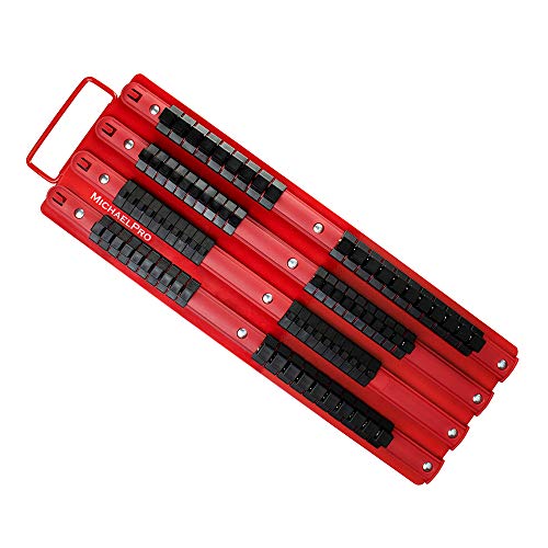 MichaelPro MP014006 Steckschlüssel Schiene - 80-teilige‚ Tragbare Rote Schiene mit Schwarzen Clips, Hochbelastbare Steckschlüssel Halterung in Premium-Qualität für Steckschlüsselsatz von MichaelPro