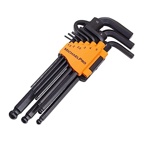 MichaelPro Sechskantschlüssel-Set mit Kugelkopf，9-teiliges Innensechskantschlüssel Set in metrischer Größe，kommt mit einem praktischen Halter mit Haken - MP001048 von MichaelPro