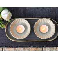 Handgemachte Keramik Teelichthalter Gestreifte Textur, 2Er Set von MichalCeramics