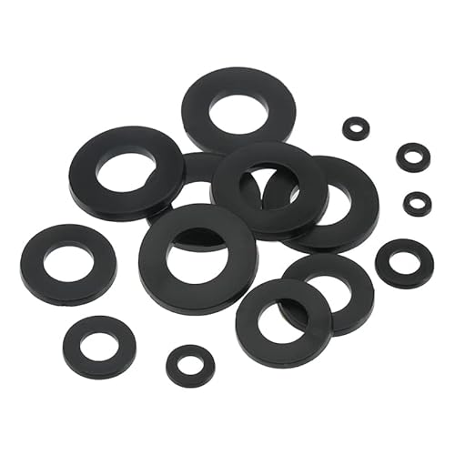 Michass 650 Stück Nylon Flache Kunststoff Unterlegscheiben Beilagscheiben Flat Washers Sortiment 8 Größen(M2-M10) lsolierscheiben Für Mechanische Industrie Befestigungen, Schwarz von Michass