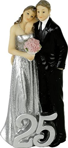 Kuchenaufsatz / Tortenaufsatz / Cake Topper / Tortenfigur 25 Jahre Brautpaar aus Polyresin - Silberhochzeit - Silberhochzeitdeko - Hochzeitstorte von Michel Toys