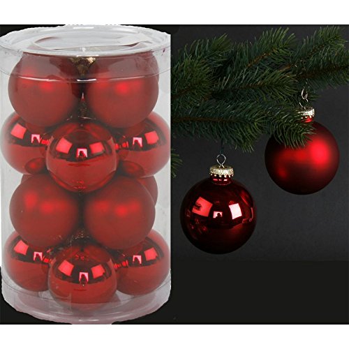 Michel Toys 16 x Weihnachtskugeln aus Glas rot Ø 3,5 cm - Christbaumkugeln Baumschmuck Christbaumschmuck Weihnachtsbaumschmuck Weihnachtsbaumkugeln von Michel Toys