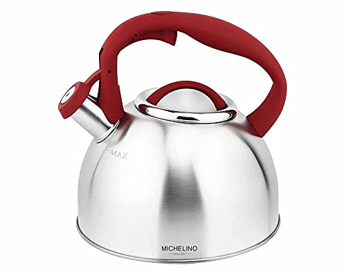 Michelino 2,4L Edelstahl Flötenkessel Kessel Silber (Griff: Rot) von Michelino